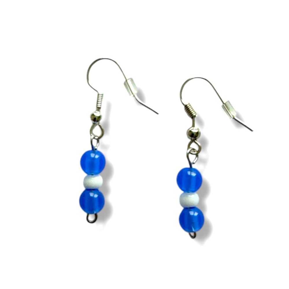 3 FOR $10 HANDCRAFTED Blue and White Beaded Earrings